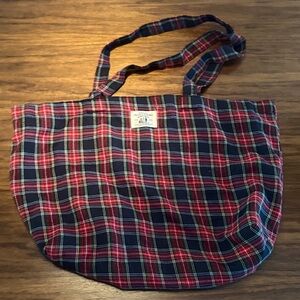Sezane Red and Blue Plaid Tote Bag